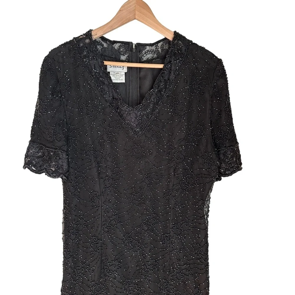 Vintage by Stenay Women's‎ Black Beaded Silk Midi Dress Size: XL
